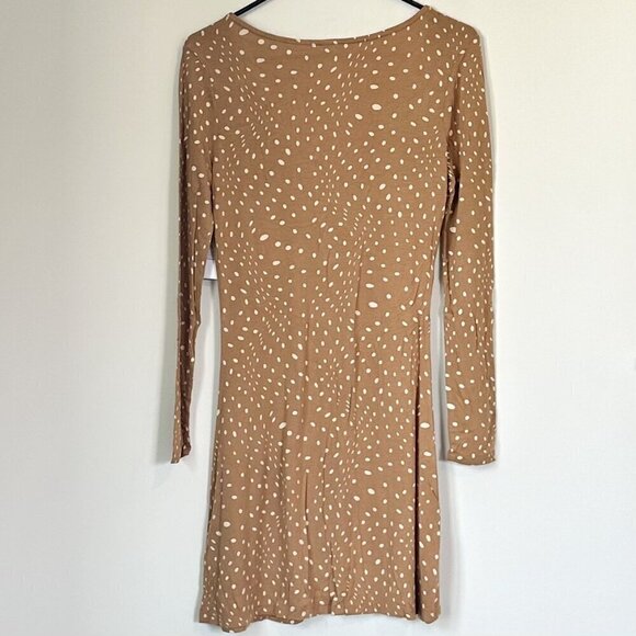 NWT BP Tan Polka Dot Long Sleeve V-Neck Sustainable Dress - Size: S - Picture 7 of 7